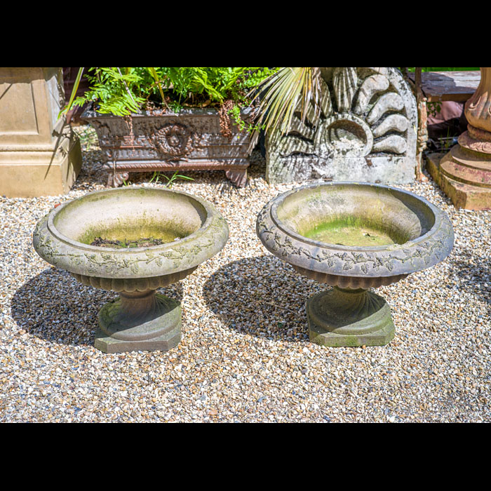 Pair of Terracotta Garden Urns with Vines 